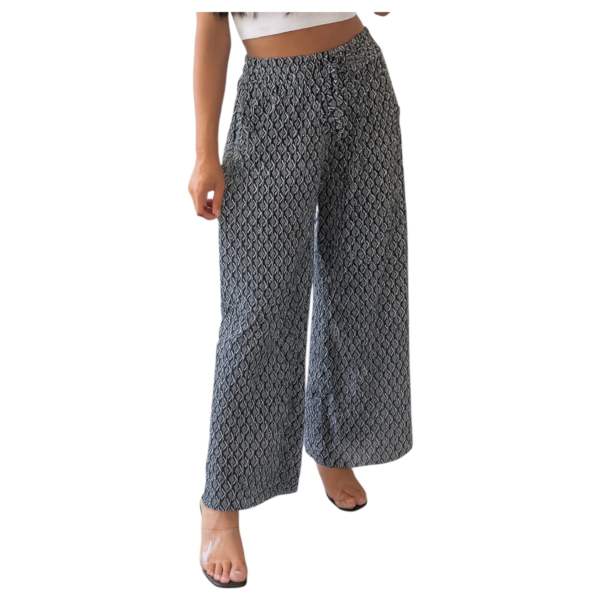 Ladies fashion palazzo trousers wide leg lightweight printed summer pants with drawstring waist casual boho style